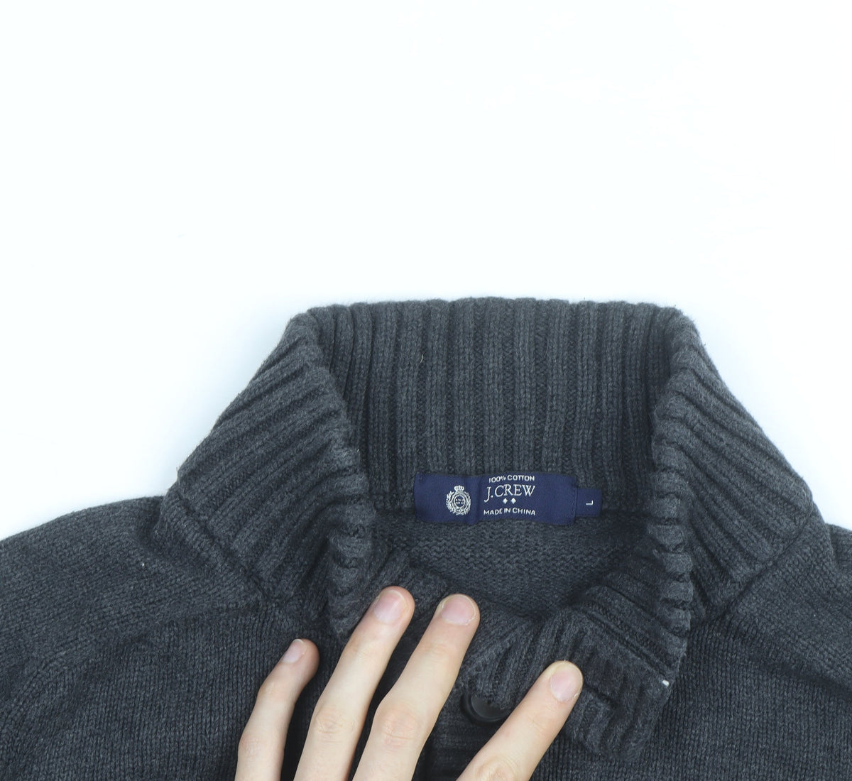 J.Crew Men's Charcoal Henley Jumper Cotton Knit Size L