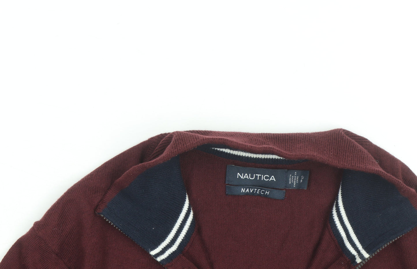 Nautica Men's Red 1/4 Zip Cotton Jumper L High Neck Knitwear