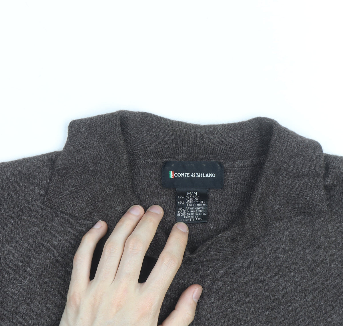 Conte di Milano Men's Brown Collared Wool Blend Pullover Jumper M