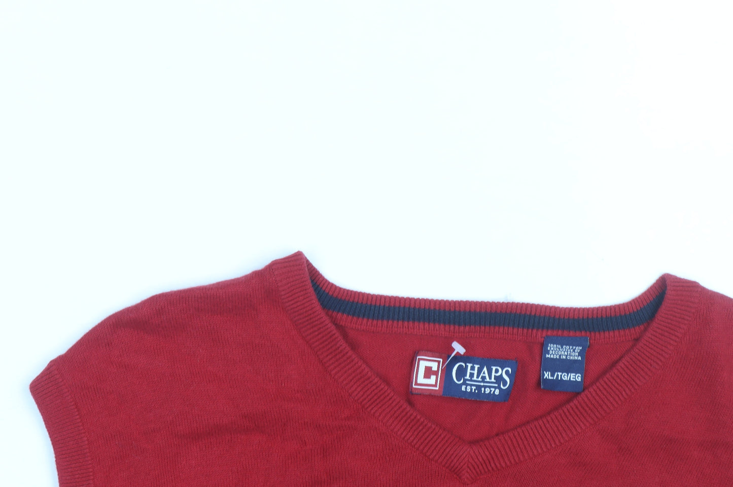 Chaps Men's Red Cotton V-Neck Sleeveless Vest Jumper XL
