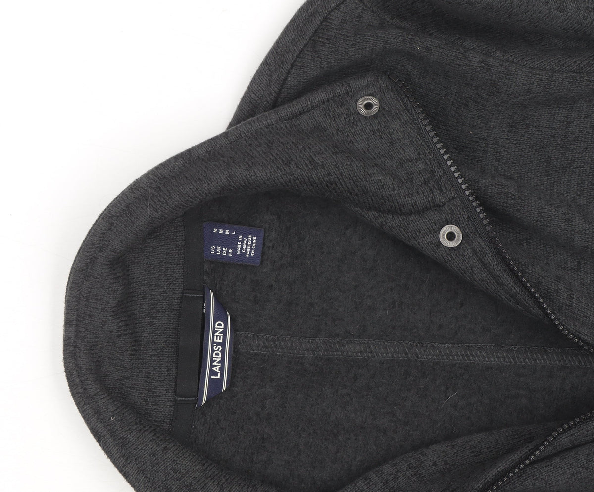 Lands' End Men's Grey Full Zip Fleece Jacket M Regular