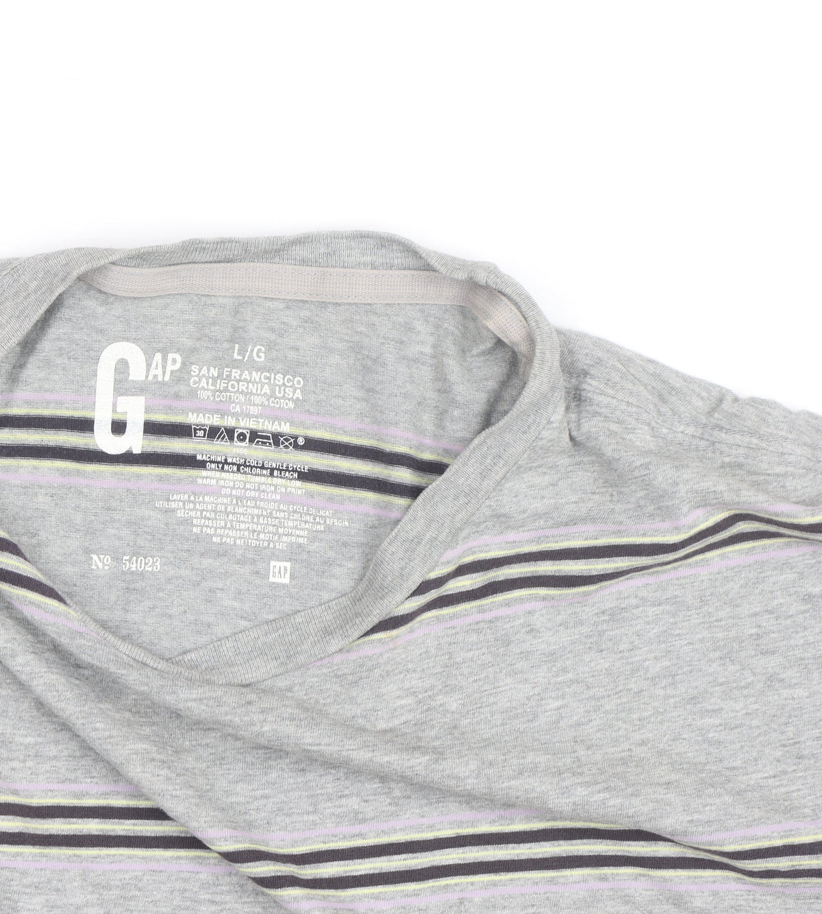 Gap Men’s Grey Striped Crew Neck Cotton T-Shirt Size L