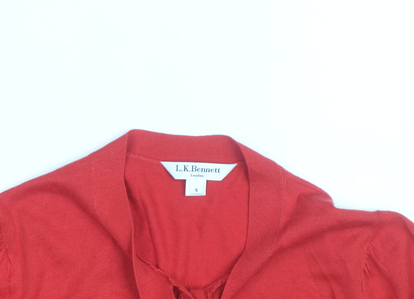 L.K.Bennett Mens Red Silk Cotton Bow Cardigan S 3/4 Sleeve