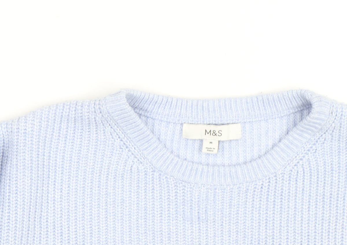 Marks & Spencer Men's Blue Chunky Knit Crew Neck Jumper M