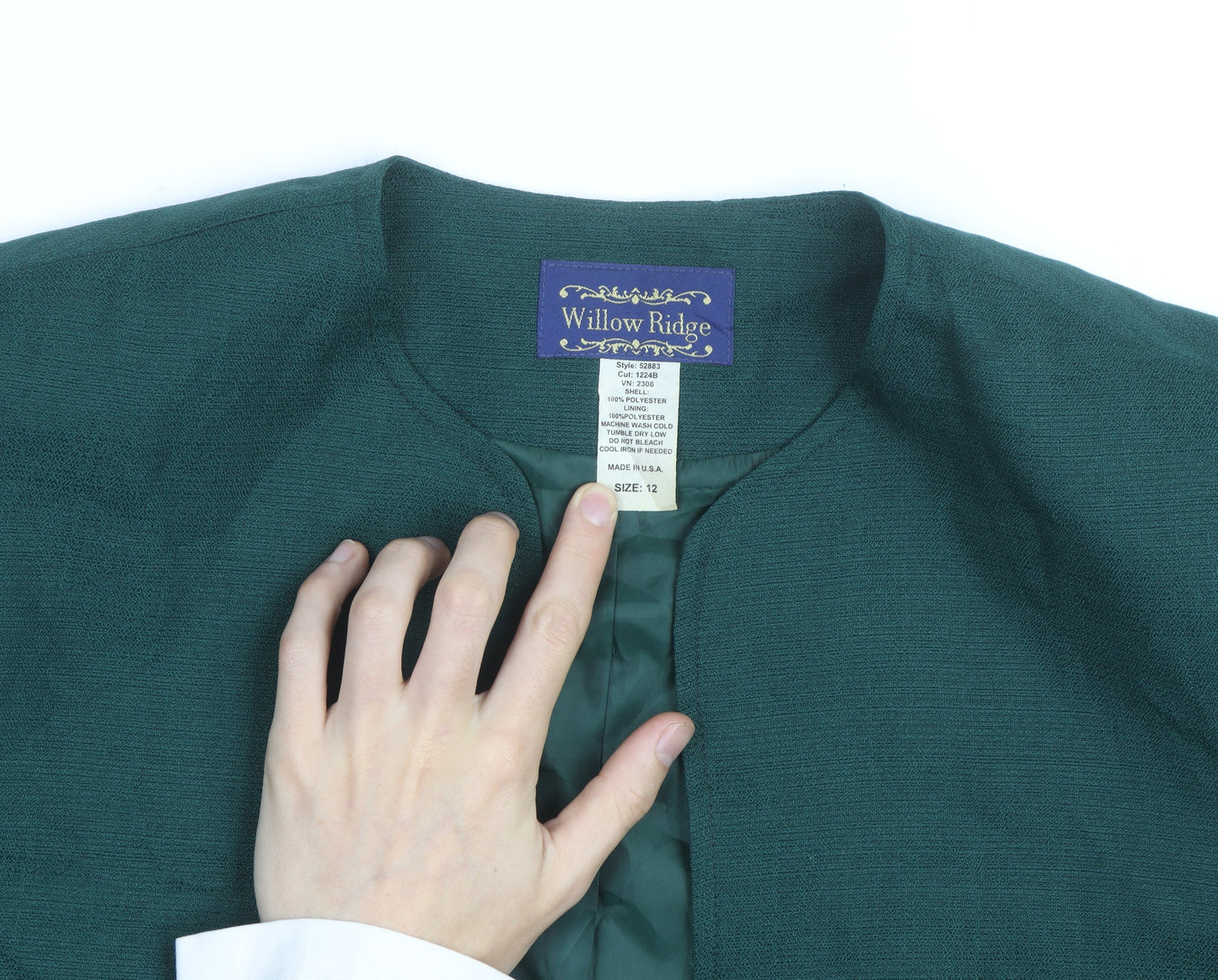 Willow Ridge Women’s Green Polyester Blazer Size 12 Classic Open Front