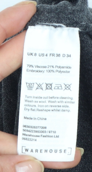 Warehouse Women’s Grey Floral Embroidered Knit Jumper Size 8