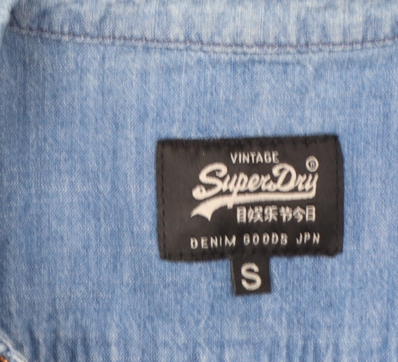 Superdry Men's Blue Denim Short Sleeve Button-Up Shirt Size S