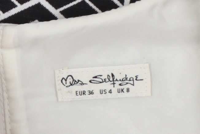 Brand and care label for Miss Selfridge Women’s Black & White Geometric Shift Dress UK 8