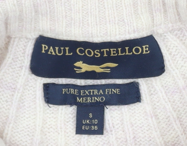 Paul Costelloe Women Beige Merino Wool Mock Neck Jumper Size 10