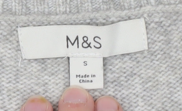 Marks & Spencer Women's Grey Wool Blend V-Neck Cardigan S