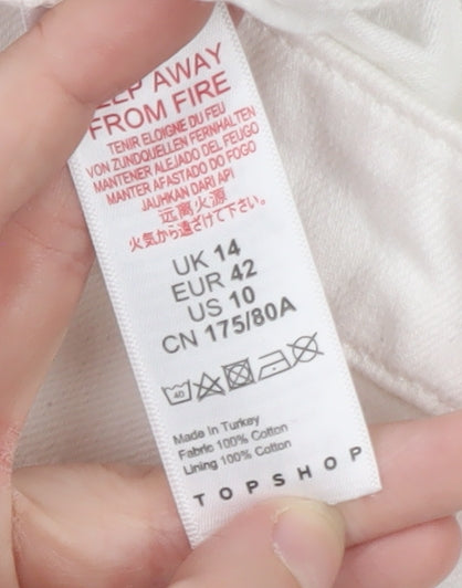 Topshop Women White Cargo Jeans Size 14 Cotton Regular Fit