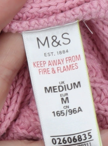 Marks & Spencer Women Pink Chunky Knit Cotton Pullover Jumper M