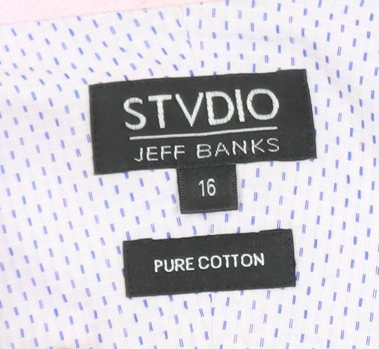 Jeff Banks Men’s Pink Geometric 16in Regular Fit Long Sleeve Cotton Dress Shirt
