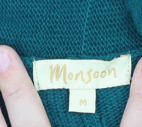 Monsoon Womens Green 3/4 Sleeve Open Knit Cardigan M