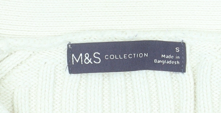Marks & Spencer Women Cream Pink Striped Cardigan Size S Cotton Knit