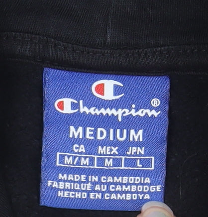 Champion Men's Black Pullover Hoodie Medium Cotton Logo Fleece