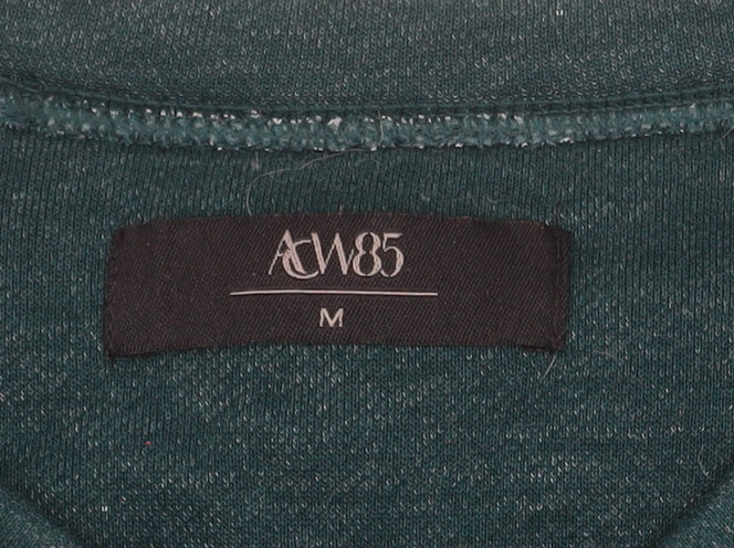 AW85 Men's Green Crew Neck Pullover Sweatshirt Size M with Zip Pocket