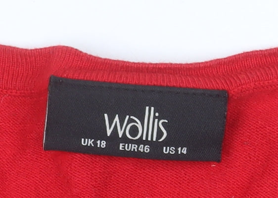 Wallis Women Red Black Striped Crew Neck Long Sleeve Pullover Jumper Size 18