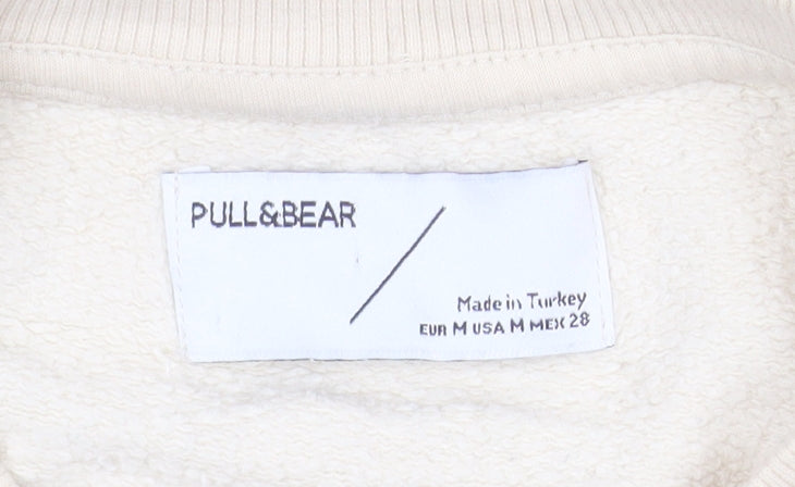 Pull&Bear Women Beige Beaded Long Sleeve Pullover Sweatshirt Size M