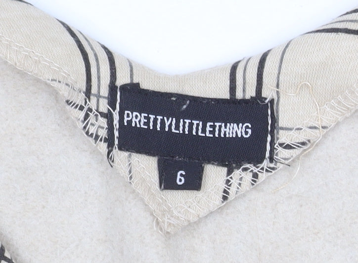 PRETTYLITTLETHING Women Beige Check Pullover Sweatshirt Size 6