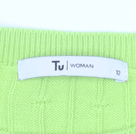 Tu Women Green Short Sleeve Cotton Knit Blouse Size 12