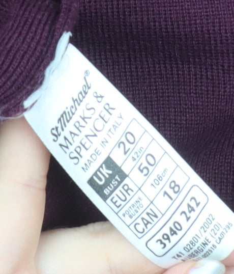 Marks & Spencer Women’s Purple Wool Blend V-Neck Cardigan Size 20