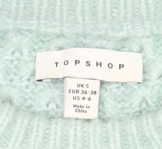 Topshop Women’s Green Knit Crew Neck Jumper Size S UK 8-10