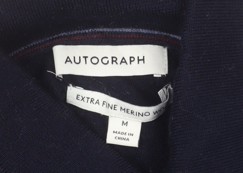 Marks & Spencer Autograph Men's Black Merino Wool Long Sleeve Polo M