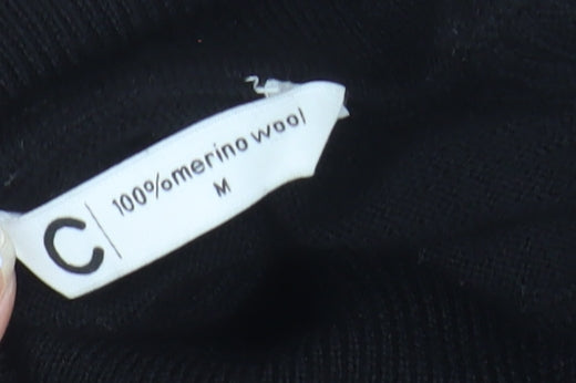 C Mens Black Merino Wool Roll Neck Jumper M Classic Fit
