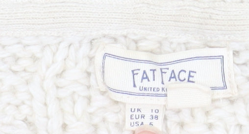 FatFace Women Ivory Cable Knit Crew Neck Wool Jumper Size 10