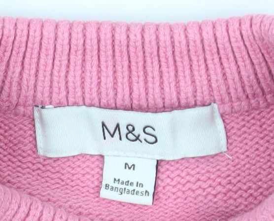 Marks & Spencer Women Pink Knit Crew Neck Long Sleeve Jumper M