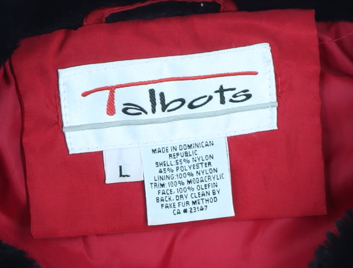 Talbots Women Red Faux Fur Collar Puffer Jacket Lined L Size