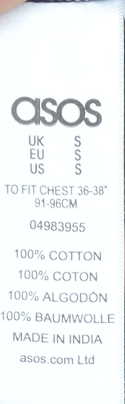 Brand and care label for ASOS Men's Brown Check Flannel Long Sleeve Button-Up Shirt, size S