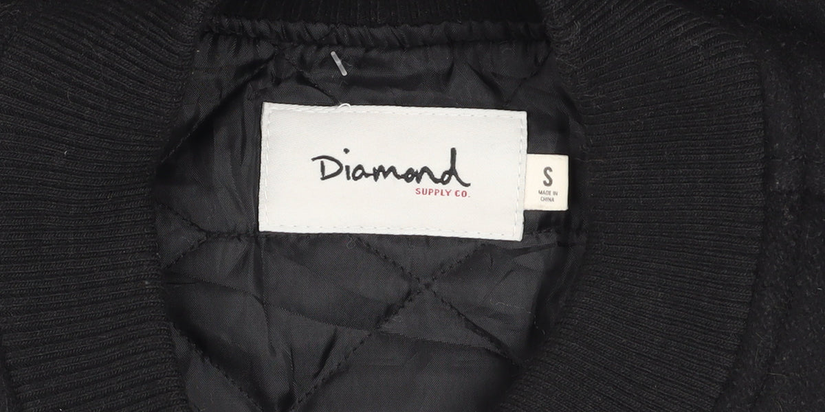 Diamond Supply Co. Men's Black Varsity Jacket Size S Quilted Sleeves