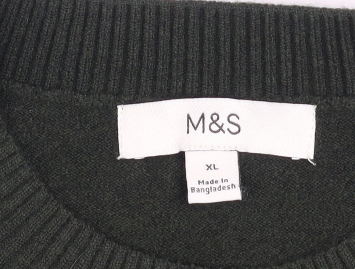 Marks & Spencer Women's Green Wool Blend XL Crew Neck Jumper