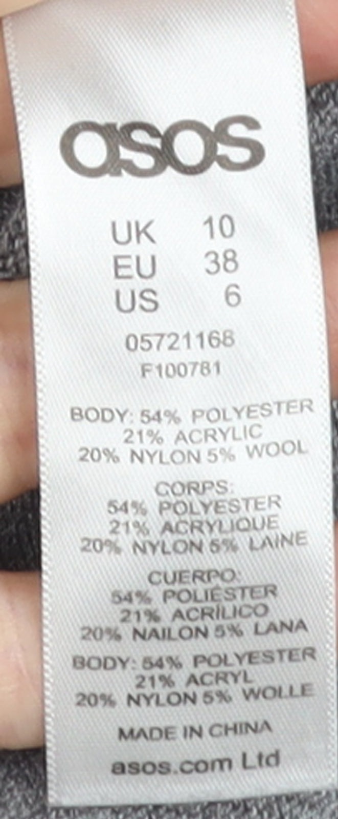 Brand and care label for ASOS Women Grey Jumper Dress, size 10, Long Sleeve Knit