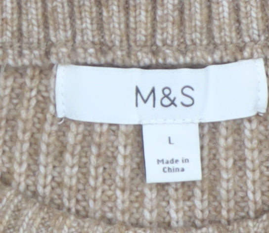 Marks & Spencer Women Beige L Chunky Knit Crew Neck Jumper