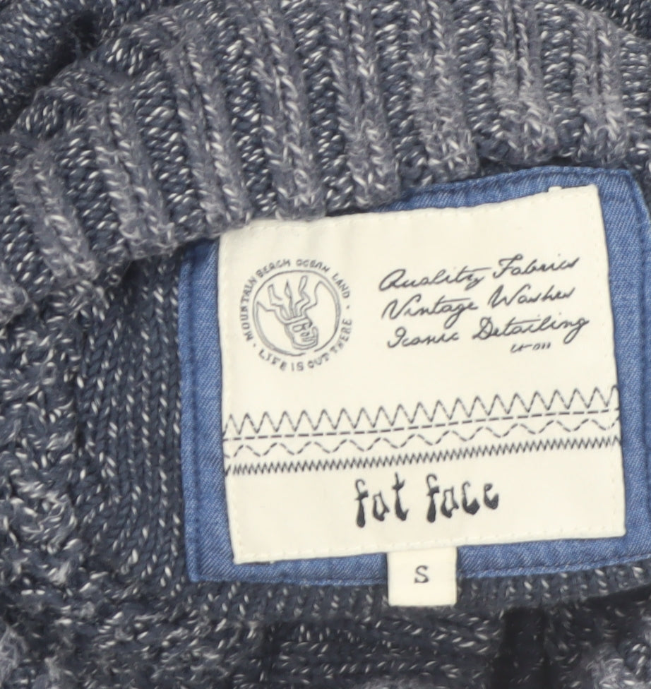 FatFace Men's Blue Chunky-Knit Cotton Henley Jumper Size S