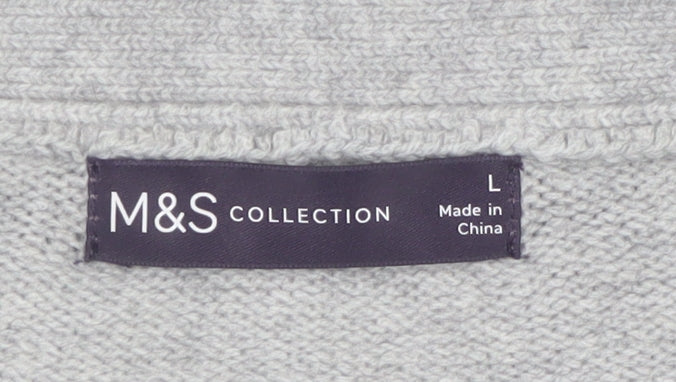Marks & Spencer Women Grey L V-Neck Button Knit Cardigan