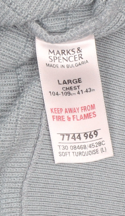 Marks & Spencer Mens Blue V-Neck Pullover Jumper Size L