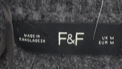 F&F Women’s Grey Knit Jumper Dress M Long Sleeve High Neck