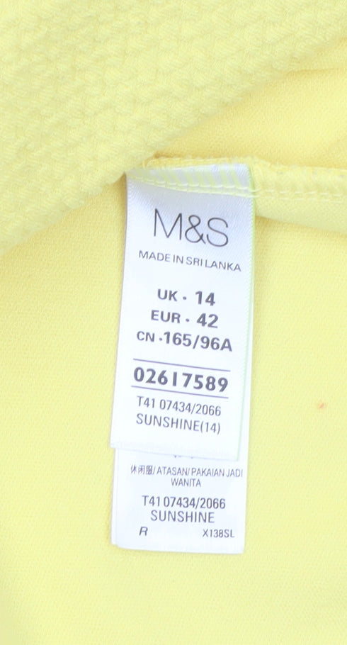 Marks & Spencer Women’s Yellow Short Sleeve Zip Back Blouse Size 14