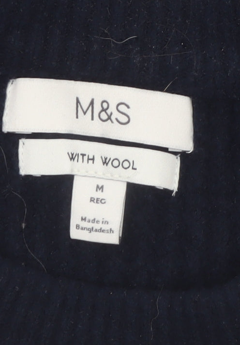 Marks & Spencer Men's Blue Wool Blend Crew Neck Jumper Size M