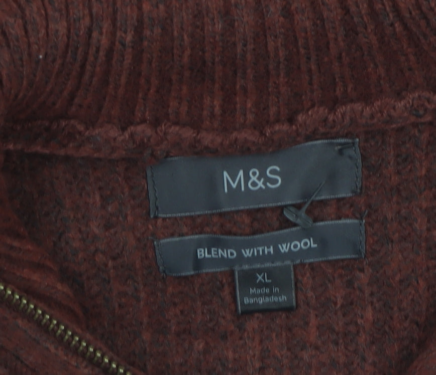 Marks & Spencer Men’s Brown Wool Blend 1/2 Zip Jumper XL