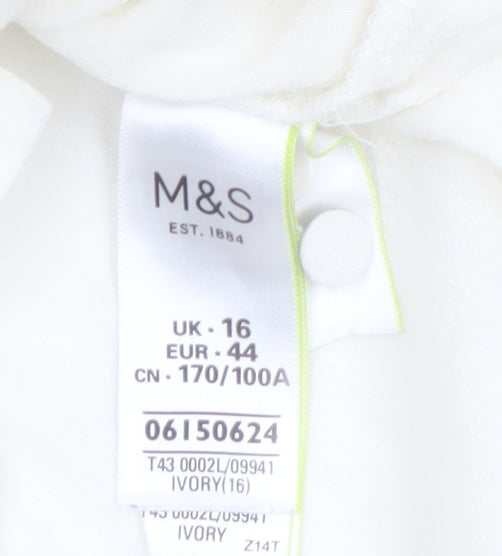 Marks & Spencer Women Ivory Lace Shoulder Long Sleeve Viscose Blouse Size 16