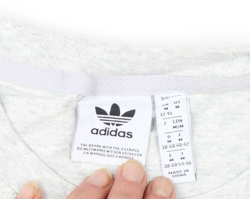 Brand and care label for Adidas Women's Grey Short Sleeve Crew Neck Basic T-Shirt, size M
