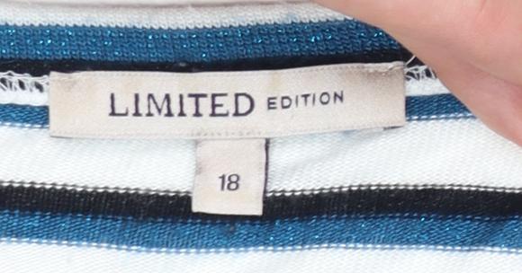 Marks & Spencer Women Blue Striped Boat Neck Long Sleeve T-Shirt Size 18