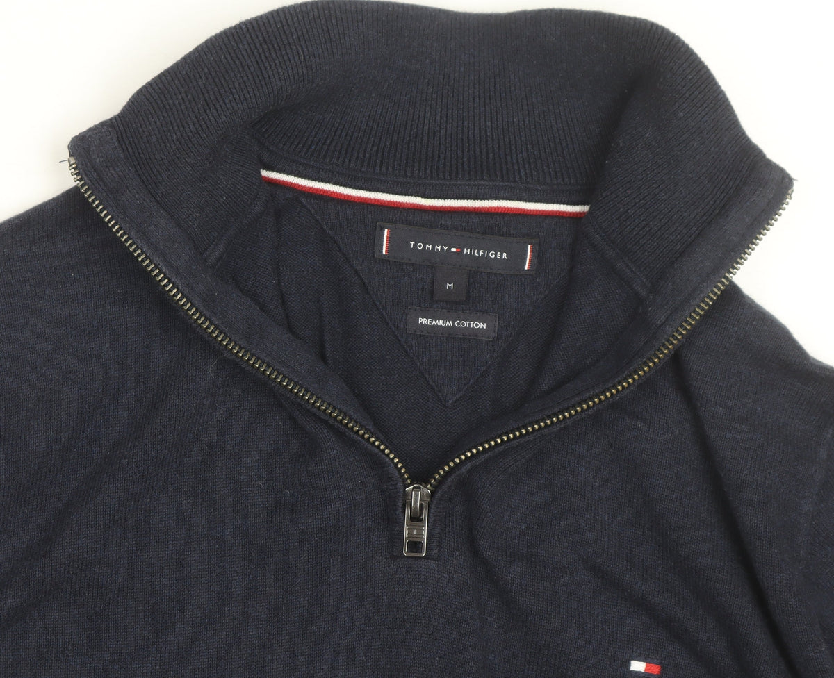 Tommy Hilfiger Men's Blue Cotton Half Zip Jumper Size M