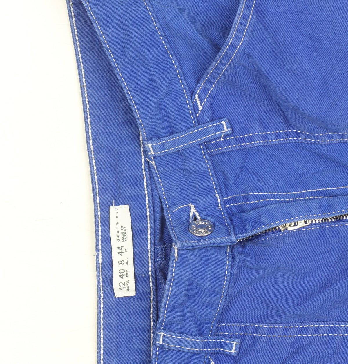 Brand and care label for Denim Co Women's Blue Cargo Trousers, size 12, Cotton Utility Pants