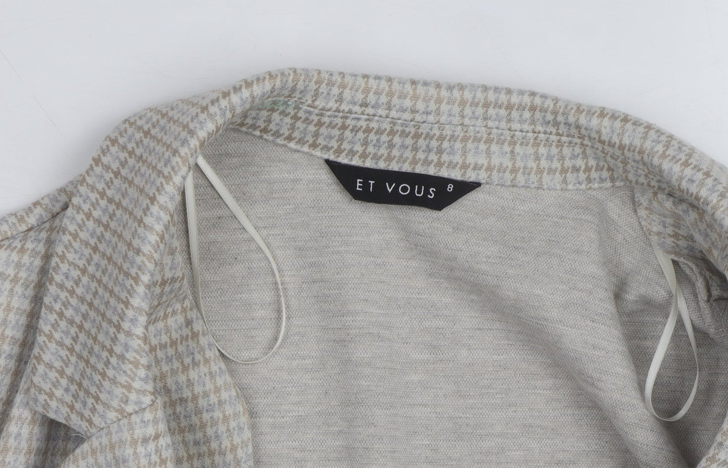 Et Vous Women's Beige Check Blazer Size 8 Classic Mid-Length Jacket